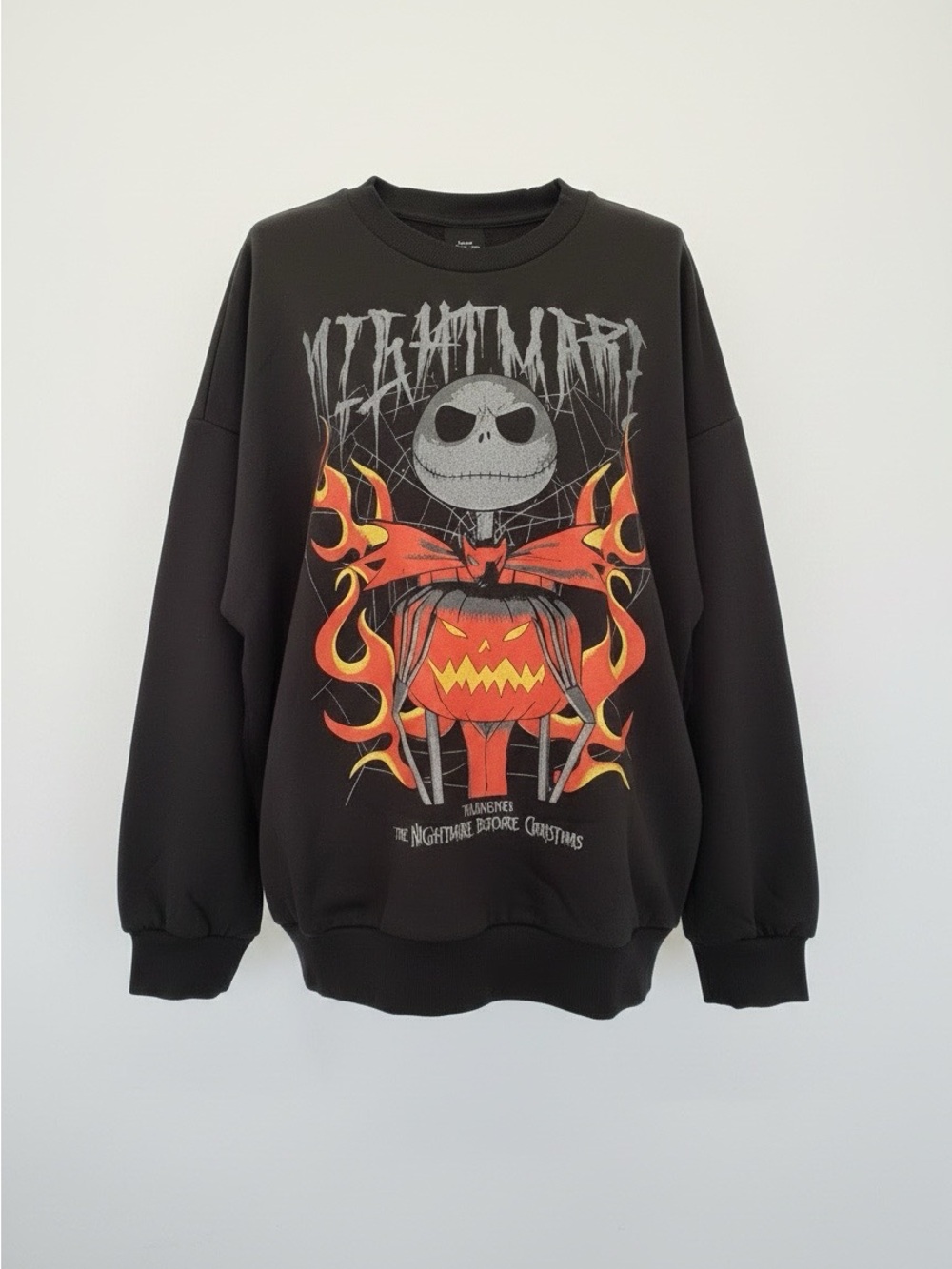 Disney Black Crewneck Sweatshirt w/Jack Skellington & Flame Pumpkin-youth XXL 18
